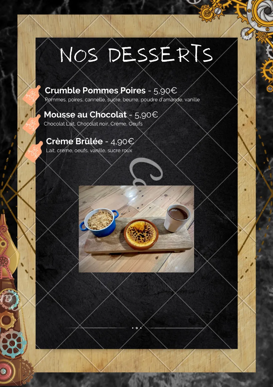 Carte du restaurant : desserts maison